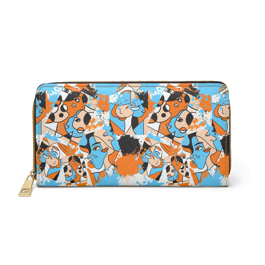 Abstract Faces Zipper Wallet