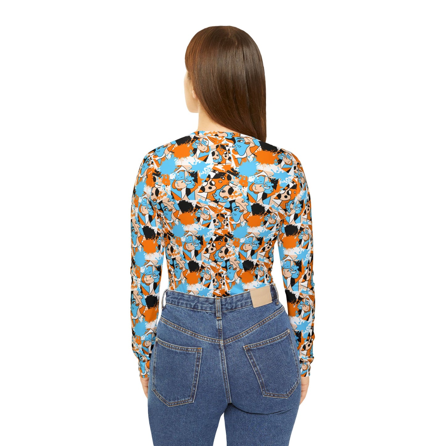 Abstract Faces Long Sleeve V-neck Shirt