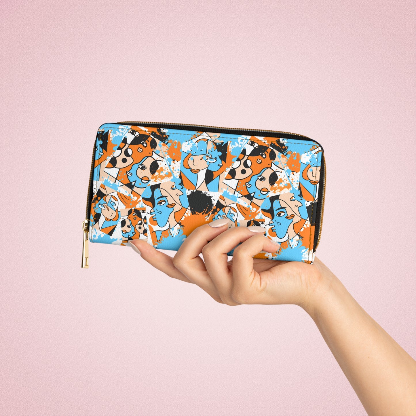 Abstract Faces Zipper Wallet