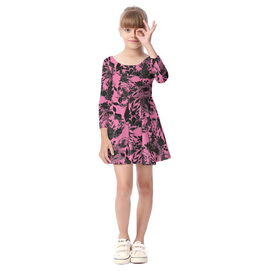 Dark Side Of Pineapples Kid's Long Sleeve Dress