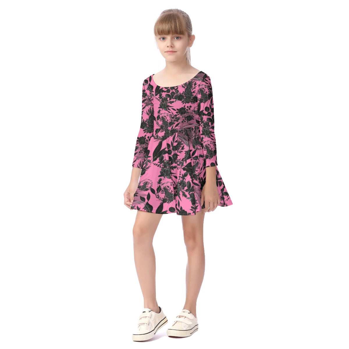 Dark Side Of Pineapples Kid's Long Sleeve Dress