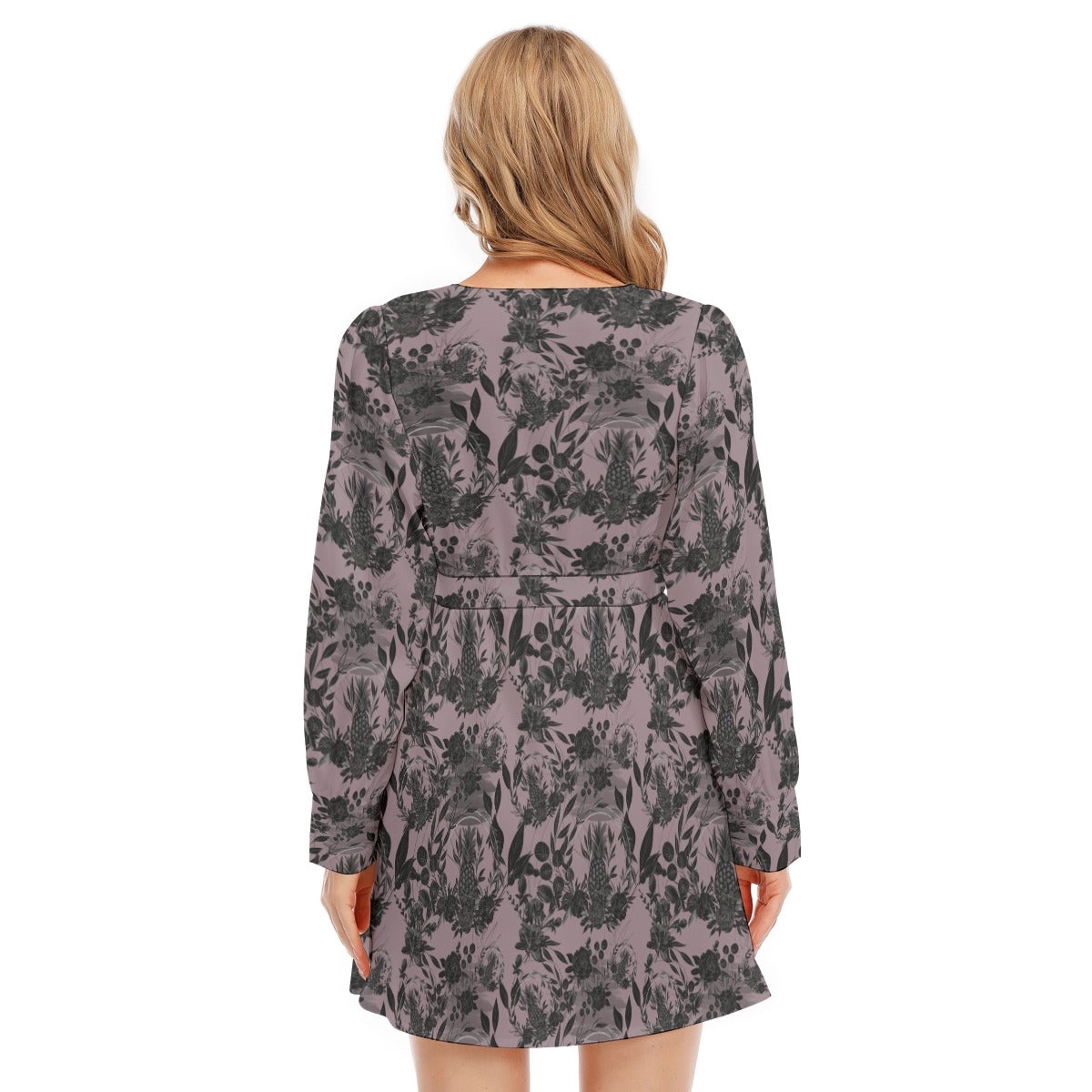 Dark Side Of Pineapples Women's Deep V-neck Front Cross Long Sleeve Dress