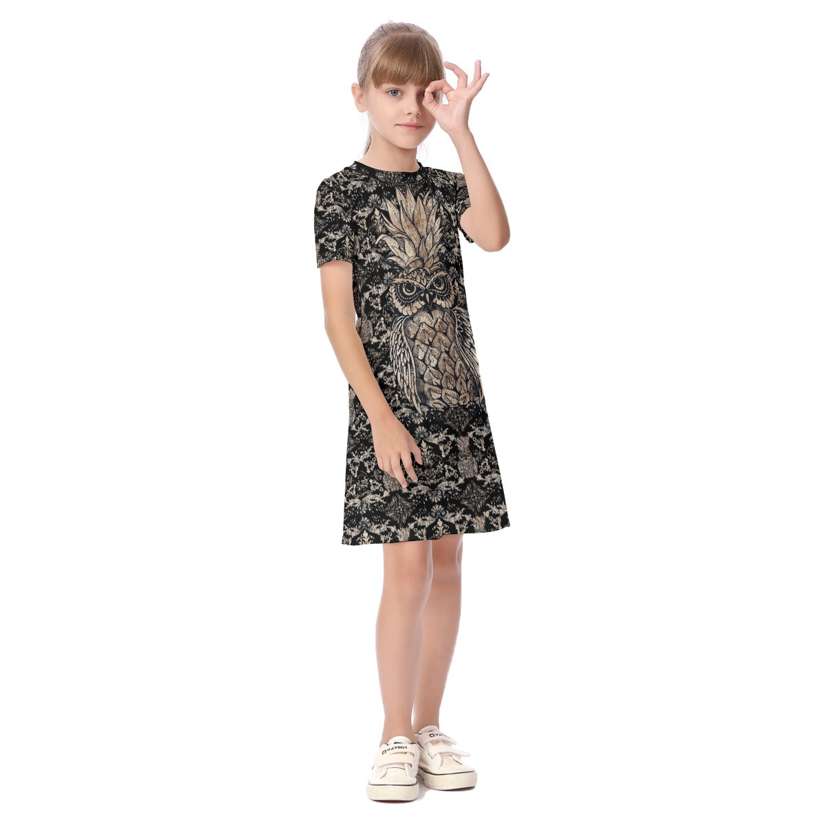 Owl Pineapple Kid's Short Sleeve Dress