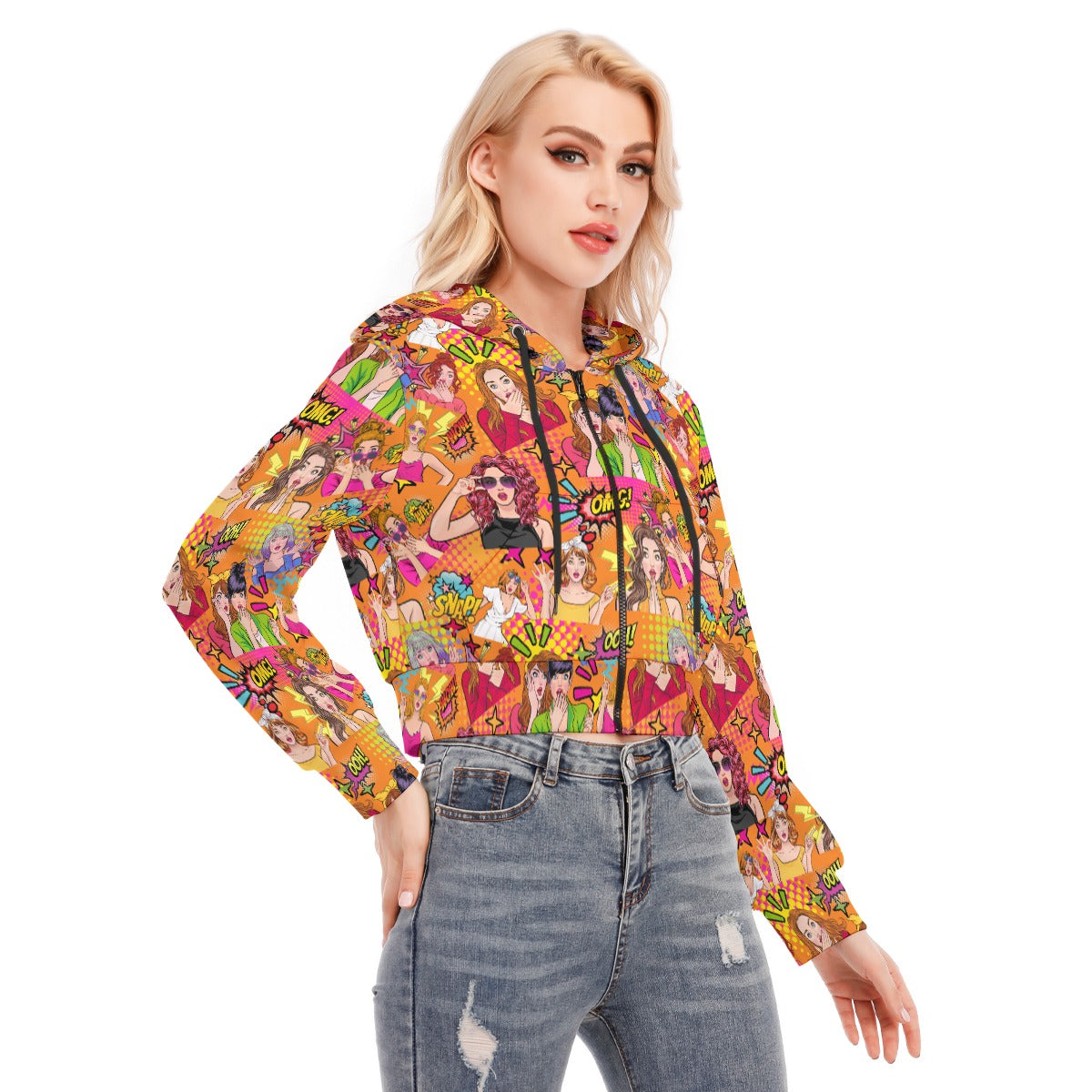 That's Shocking Women's Crop Top Hoodie With Zipper Closure