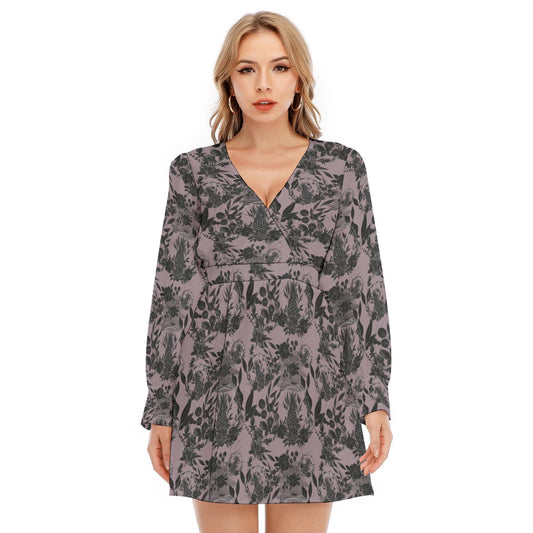 Dark Side Of Pineapples Women's Deep V-neck Front Cross Long Sleeve Dress