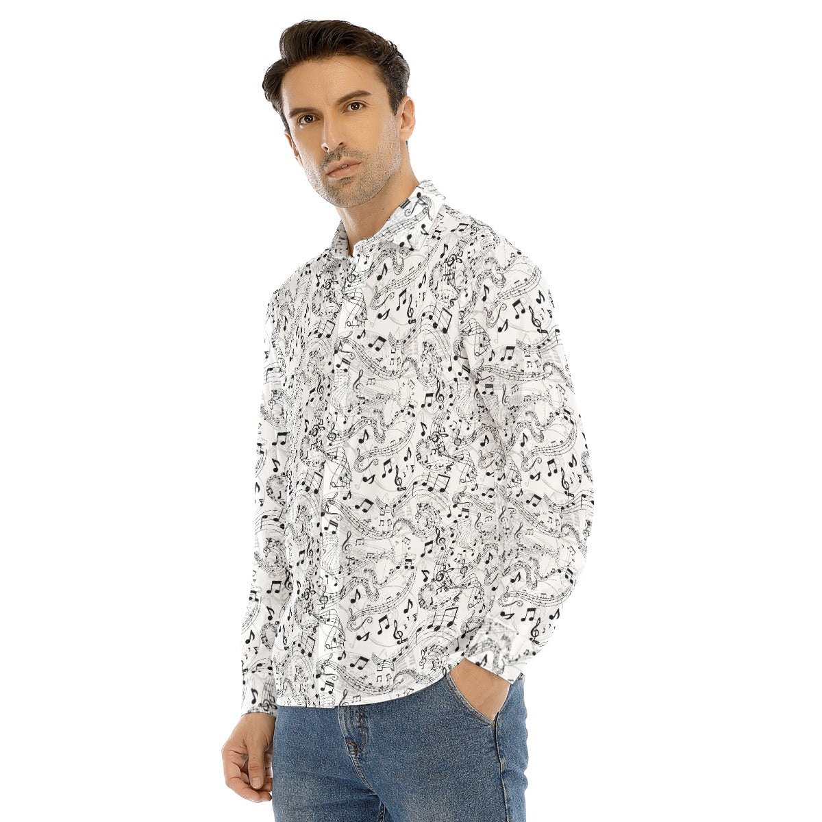 Staff Meeting Music Men's Lapel Collar Shirt With Concealed Placket