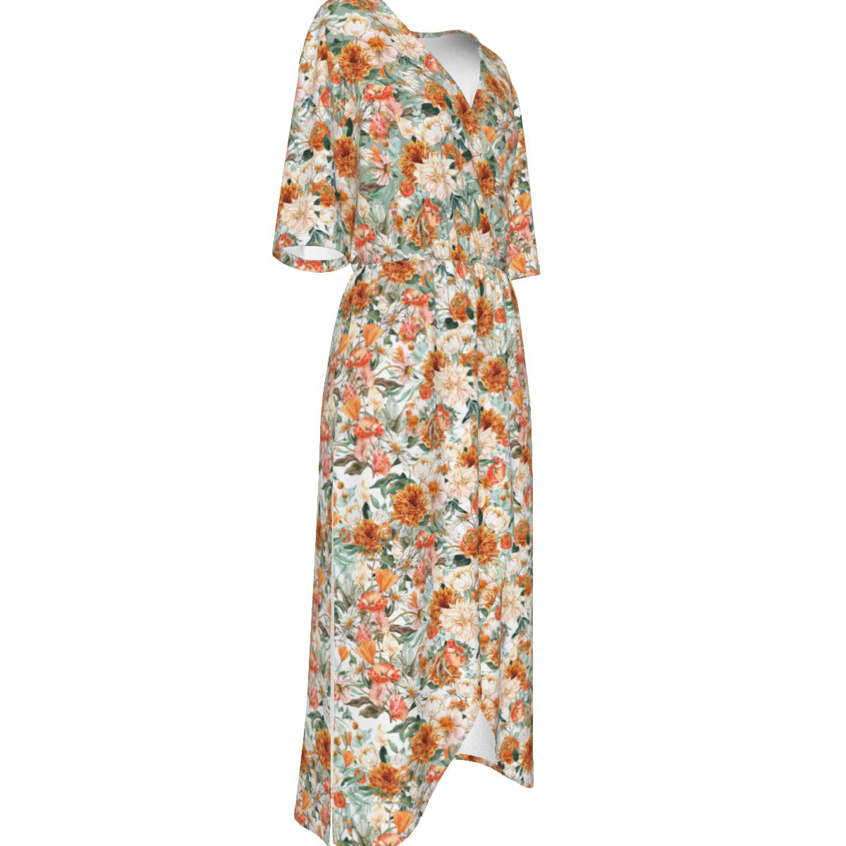 Orange You Glad It's Fall Women's Short Sleeve V-neck Dress