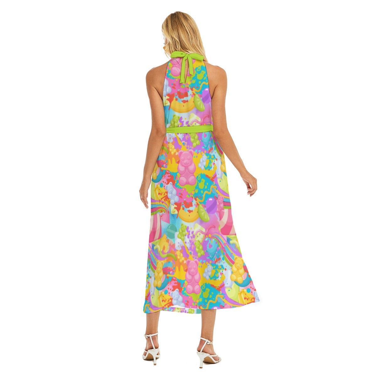 Gummy Bear Women's Wrap Hem Belted Halter Dress