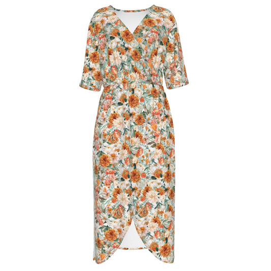 Orange You Glad It's Fall Women's Short Sleeve V-neck Dress
